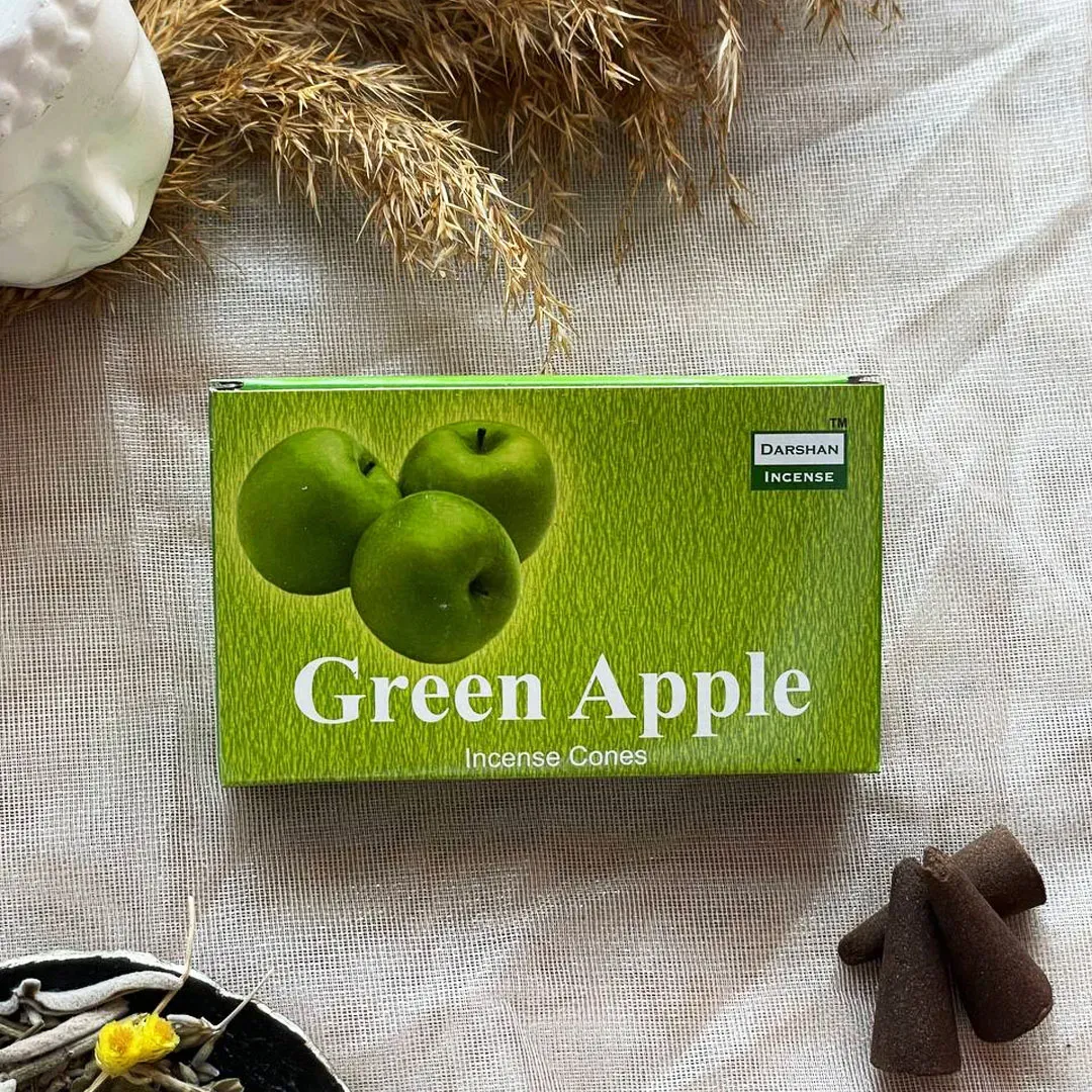 Darshan Incense Green Apple (Yeşil Elma) Konik Tütsü 10 Adet